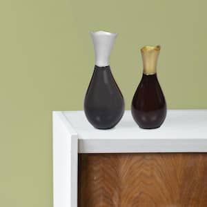 Black Aluminum-Casted Modern Decorative Flower Table Vase (Set of 2)