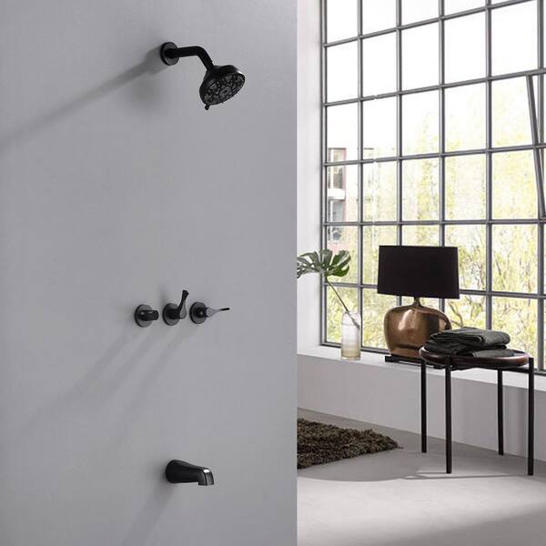 Vara 3 Handle 6-Spray 2-Way Tub and Shower Faucet 1.8 GPM in Matte Black Valve Included