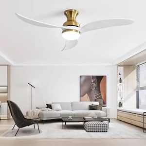 52 in. Integrated LED Indoor/Outdoor Gold Smart Ceiling Fan 3 Wood Fan Blades with 6-Speed Remote