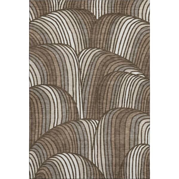 Mayfield Premium Machine Washable Abstract AMF2546 Chocolate 9 ft. x 12 ft. Area Rug