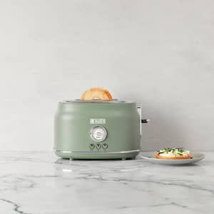 Dorset 900-Watt 2-Slice Wide Slot Cedar Green Retro Toaster with Removable Crumb Tray and Adjustable Settings