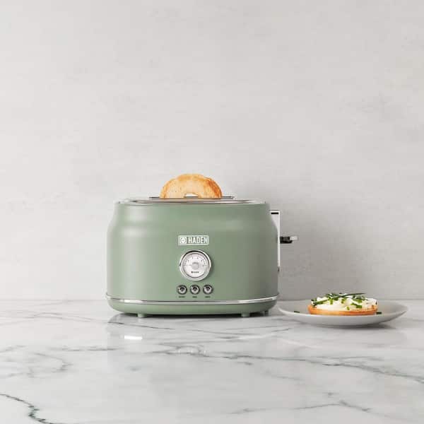 Dorset 900-Watt 2-Slice Wide Slot Cedar Green Retro Toaster with Removable Crumb Tray and Adjustable Settings