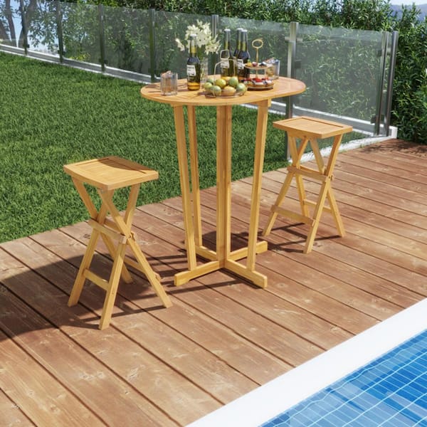 Kadehome 41.5 in. H Outdoor Folding Bar Table Oval Wood Bistro