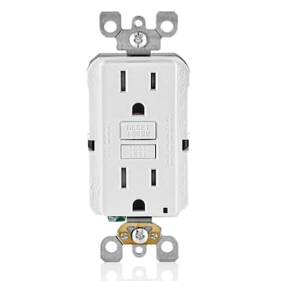Leviton 15 Amp Self-Test Smartlock Pro Duplex Tamper Resistant GFCI Outlet White with White Buttons (2-Pack) GFTR1-2W M62-GFTR1-02W
