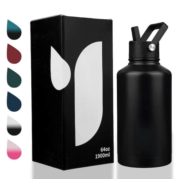 Wudkey 64 oz. Black Stainless Steel Triple Wall Vacuum Insulated Leak Proof Water Bottle with Accessories (Set of 10 Pieces)
