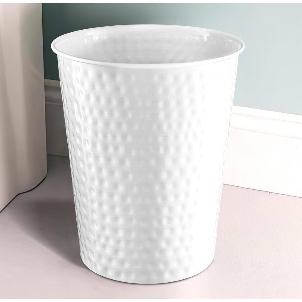 Classic White Hand Hammered Metal Bathroom Trash Can