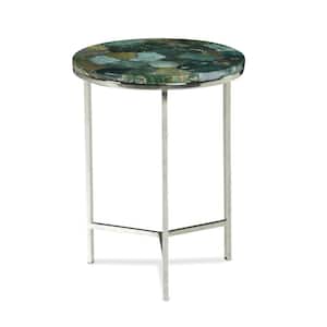 Foster Agate Top and Nickel Antique Base Round Chairside Table