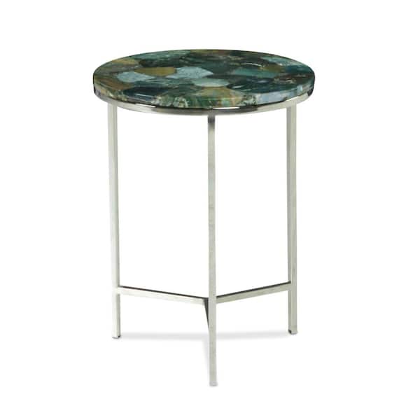 Steve Silver Foster Agate Top and Nickel Antique Base Round Chairside Table