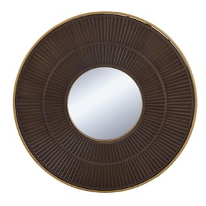 31.5 in. W x 31.5 in. H Modern Round Wall Mirror Decorative Mirror Home Wall Decor for Living Room Entryway, Brown