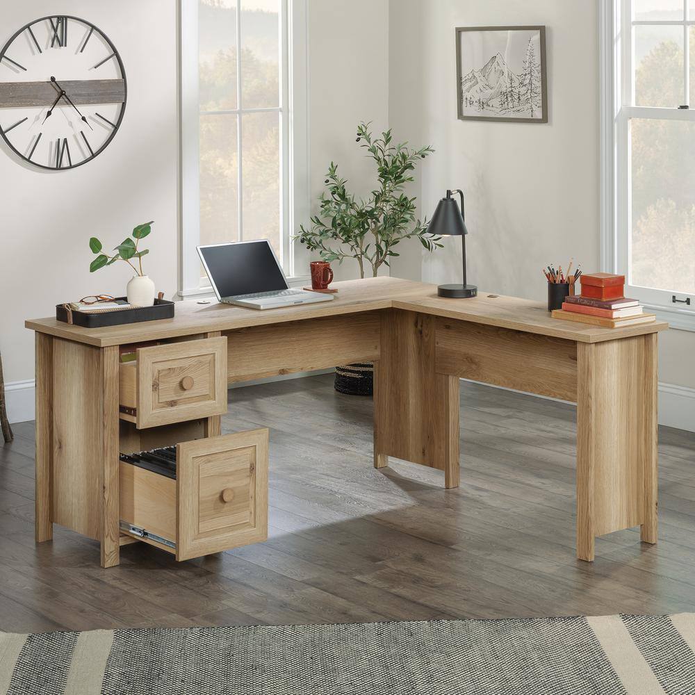 Timber Oak L-Shaped Computer Desk with Drawer and Filing Cabinet
