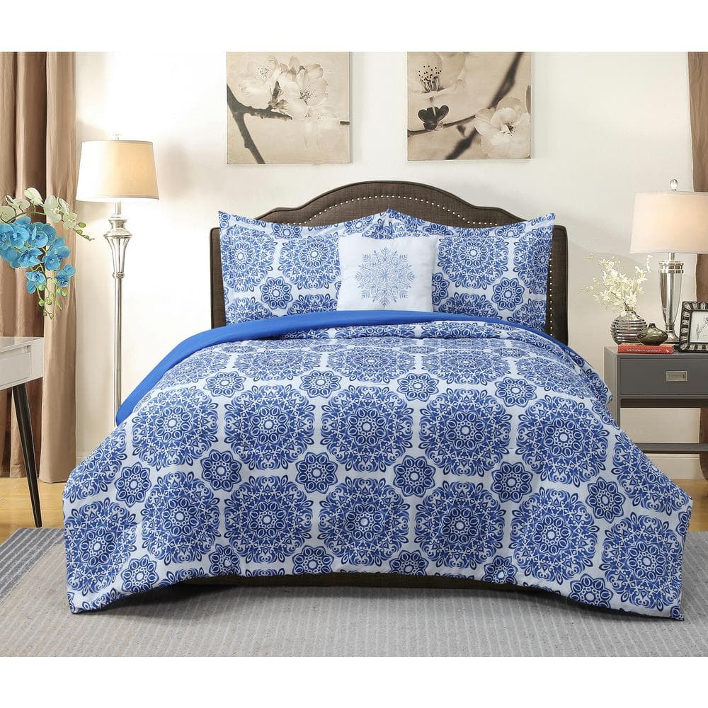 Harper Lane Briar 4-Piece Blue Microfiber King Comforter Set 16227 ...