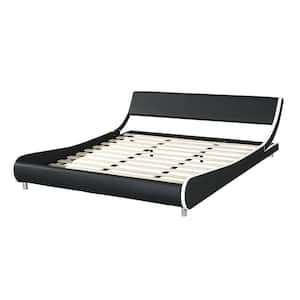 80.3 in.W Black White Wood Frame Faux Leather Upholstered King Size Platform Bed Frame