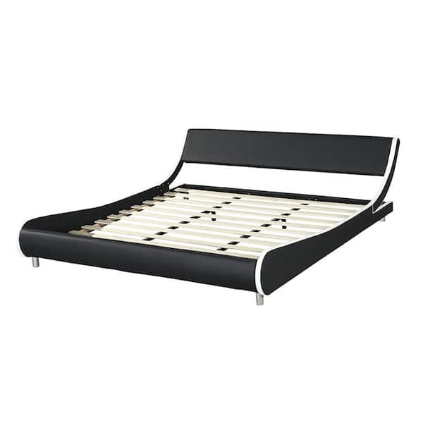 Unbranded 80.3 in.W Black White Wood Frame Faux Leather Upholstered King Size Platform Bed Frame