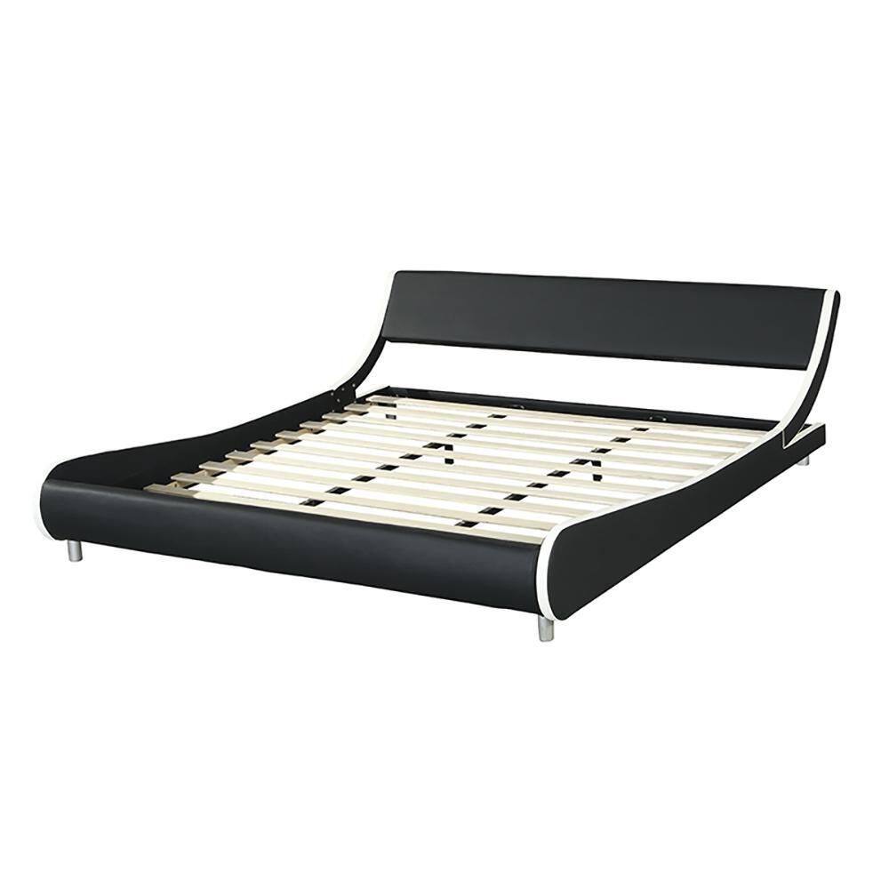 Unbranded  80.3 in.W Black White Wood Frame Faux Leather Upholstered King Size Platform Bed Frame - 1