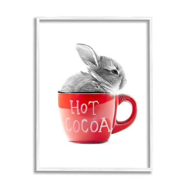 Stupell Industries Bunny in Red Mug by Annalisa Latella 1-Piece Framed Graphic Print Animal Poster Art Print 20 in. x 16 in.