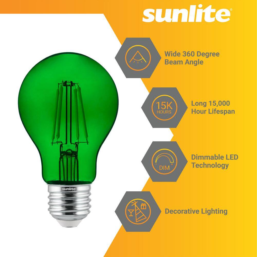 Green Dimmable A19 LED Filament Bulbs, Medium Base, 4.5 Watts