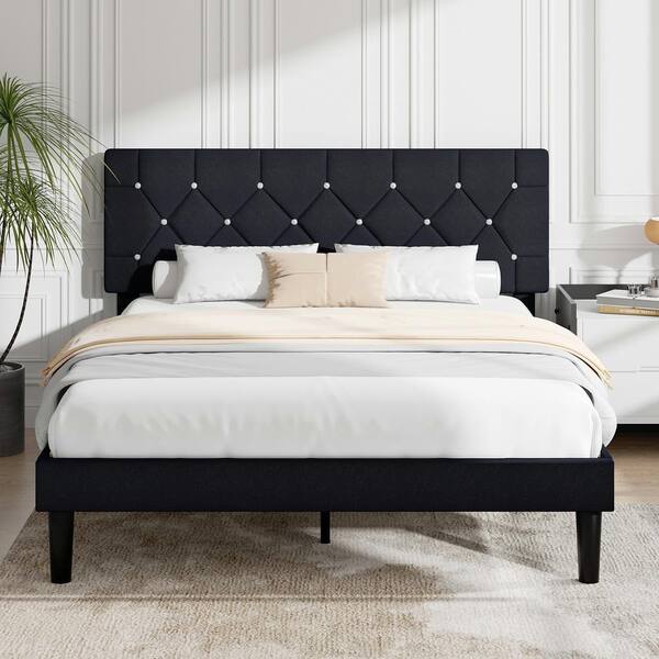 VECELO Upholstered Bed, Platform Bed with Adjustable Headboard, Wood ...