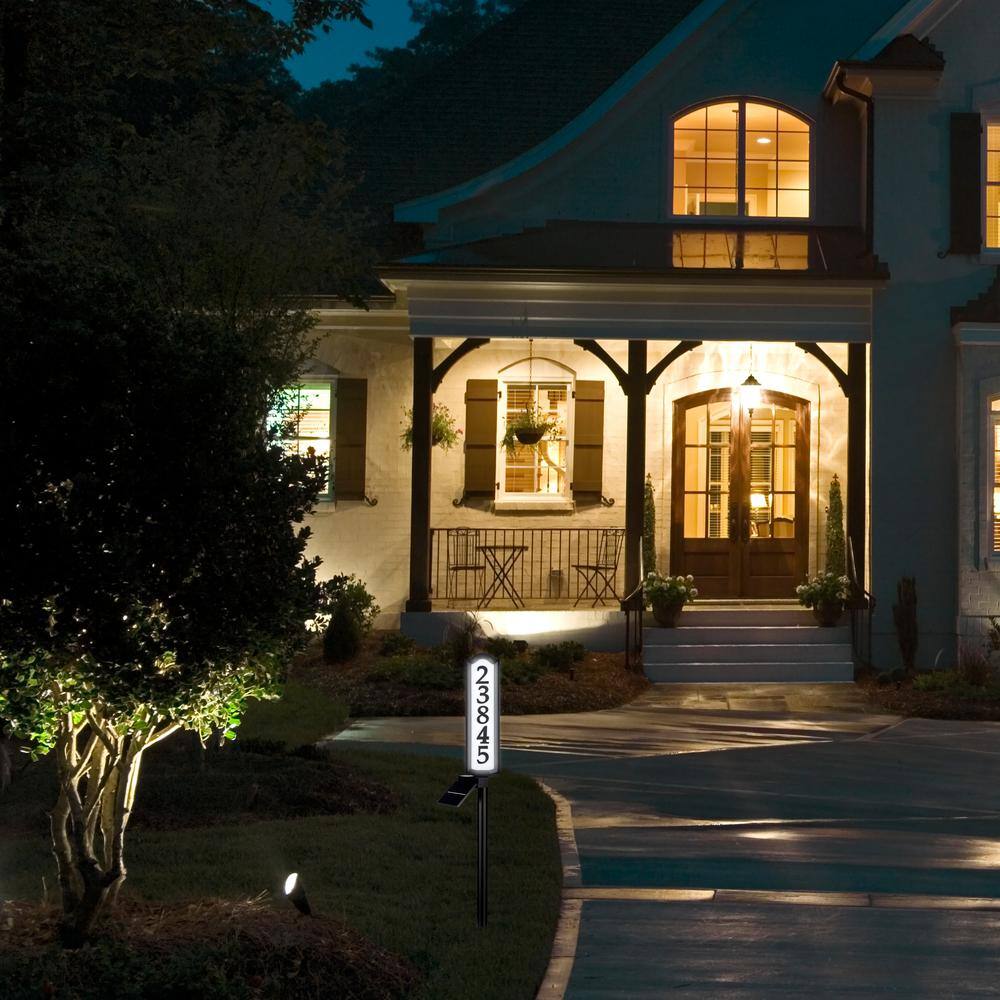Aurora Black and White Metal Solar LED Address Post