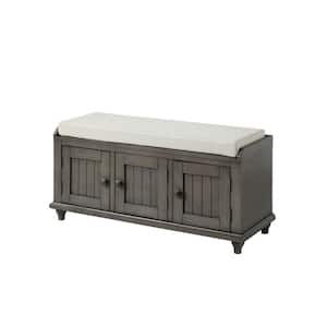 18.3 in. x 42.1 in. x 15.4 in. Homes Collection Wood Storage Bench with 2 Cabinets - Gray