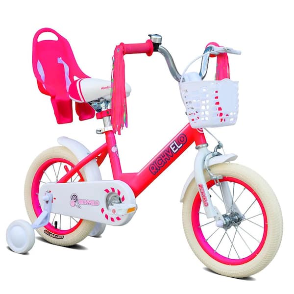 12 inch  Kids Bike With Training Wheels, Adjustable Seat, Front Basket, Doll Seat for  Age 2-7 Years Old,Red