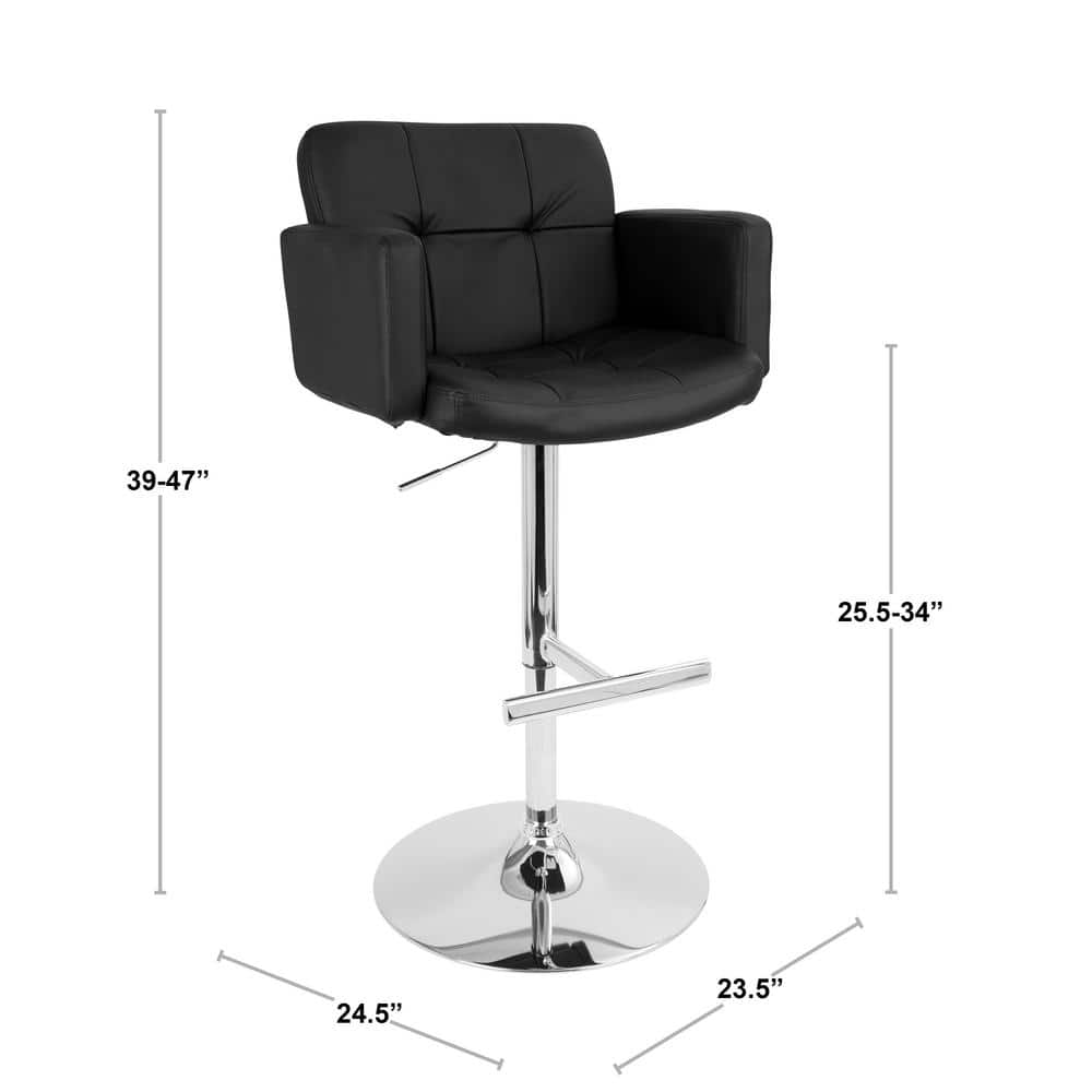Black Adjustable Swivel Bar Stool with Chrome Base