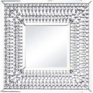 32 in. x 32 in. Square Framed Silver Wall Mirror with Crystal Embellishment