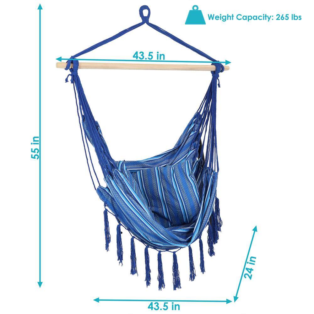 Blue Striped Polyester Hanging Hammock Chair with Cushions