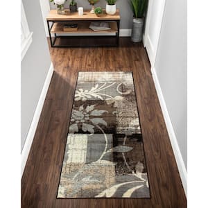 Pastiche Chocolate 2 ft. 7 in. x 12 ft. Floral Patchwork Polypropylene Area Rug