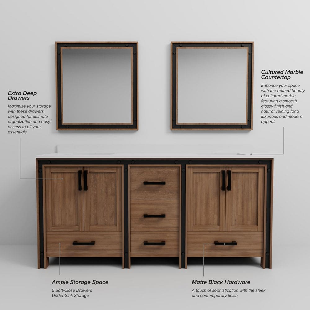 Rustic Barnwood 72" Double Vanity with Cultured Marble Top