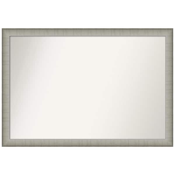 Amanti Art Elegant Brushed Pewter Narrow 39 in. W x 27 in. H Non-Beveled Bathroom Wall Mirror in Silver