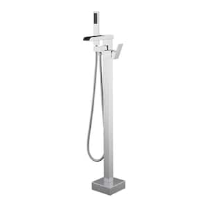 2-Handle Freestanding Waterfall Tub Faucet with Hand Shower in Chrome