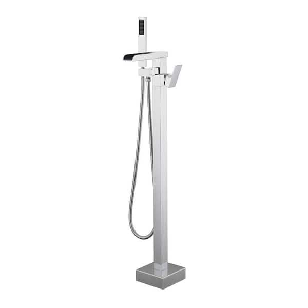Aosspy 2-Handle Freestanding Waterfall Tub Faucet with Hand Shower in Chrome