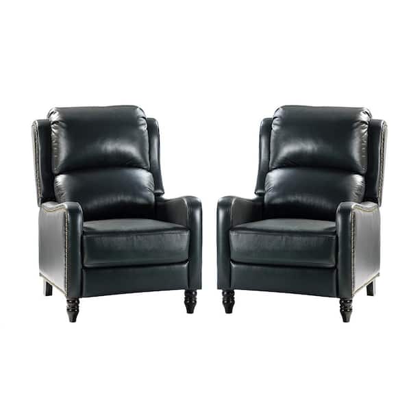 JAYDEN CREATION Tonle 29.5" Wide Black Genuine Leather Manual Club Recliner Set of 2