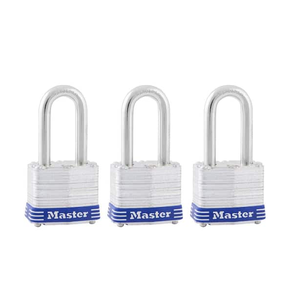 Master Lock Outdoor Padlock with Key, 1-9/16 in. Wide, 1-1/2 in. Shackle, 3 Pack