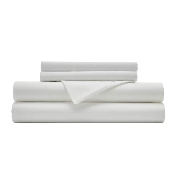KENNETH COLE NEW YORK Micro Twill 4-Piece White Solid Cotton Queen Sheet Set