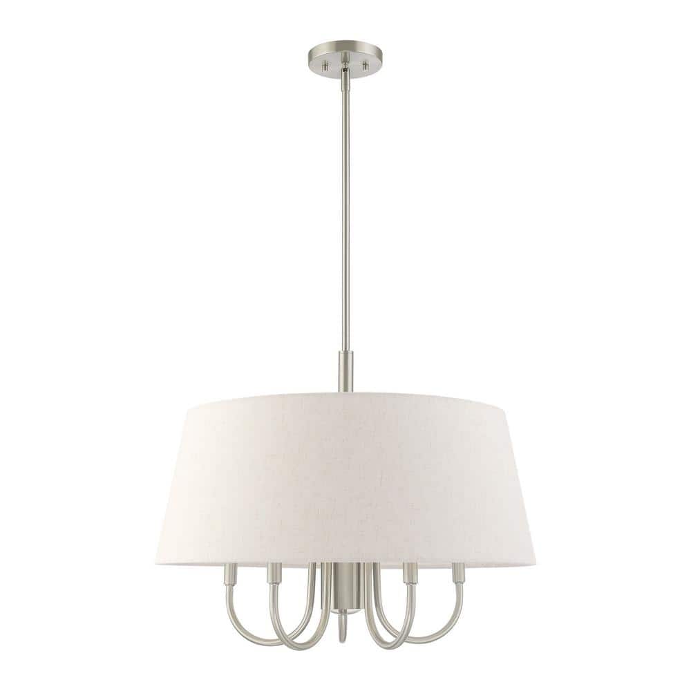 Sleek Brushed Nickel 6-Light Pendant with Oatmeal Drum Shade