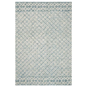 Abstract Blue/Ivory Doormat 3 ft. x 5 ft. Geometric Distressed Area Rug