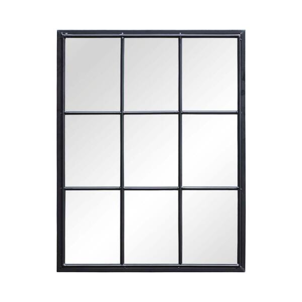 PARISLOFT 28 in. x 36 in. Modern Rectangle Metal Framed Black Window Decorative Mirror