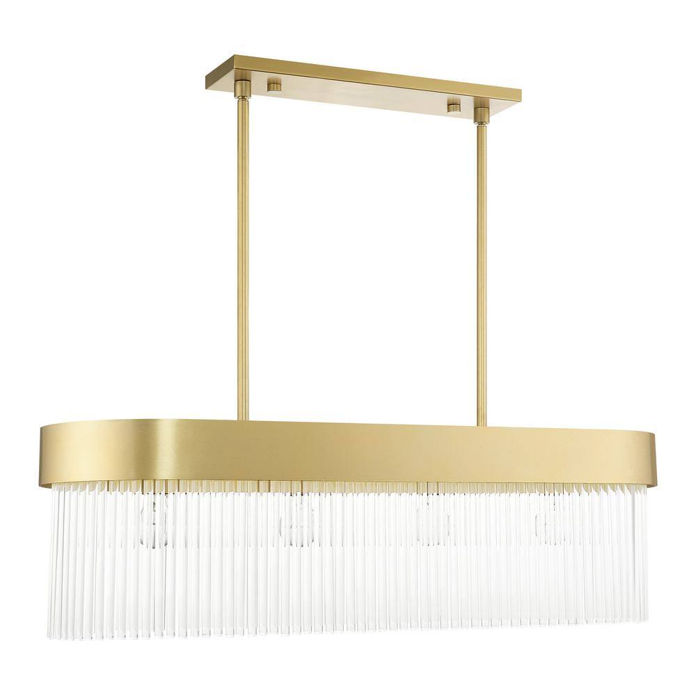 Soft Gold Crystal Rods 4-Light Linear Chandelier
