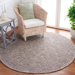 Textual Brown 6 ft. x 6 ft. Abstract Border Round Area Rug
