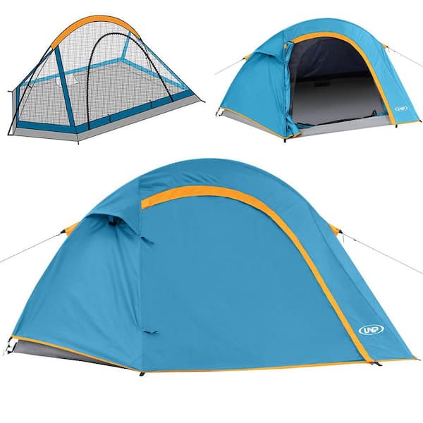 7.5 ft. x 5 ft. Ocean Blue Nylon Camping Tent 1 2 Person Portable Small Backpacking Tents for Camping Tent with Rainfly