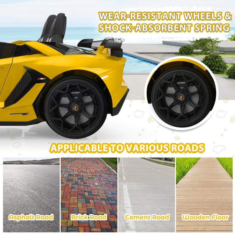 24V Yellow Lamborghini 2-Seater Battery Powered Ride-On Car