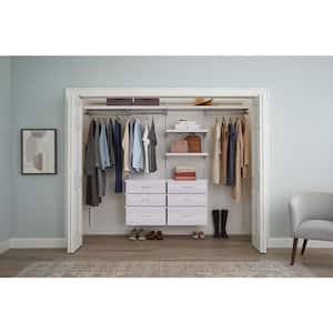 Genevieve 8 ft. White Adjustable Closet Organizer Double Long and Short Hanging Rod with 3 Shelves and 6 Drawers