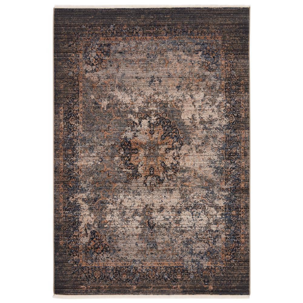 Taupe and Blue Medallion 10' x 14' Synthetic Area Rug