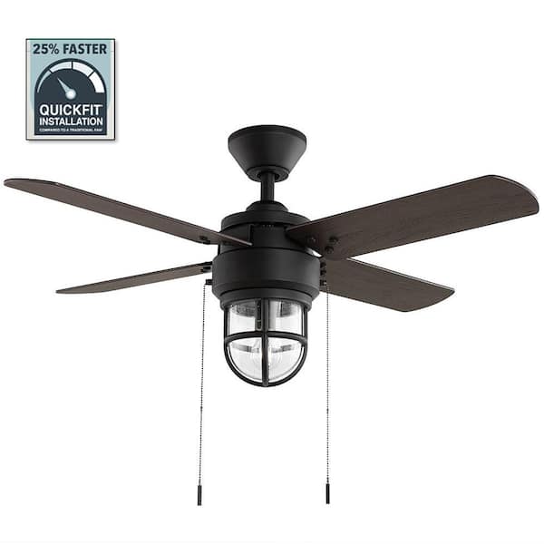 Hampton Bay Cedar Lake 44 In Indoor Outdoor Led Matte Black Damp Rated Ceiling Fan With Light Kit Downrod And 4 Reversible Blades 52109 The