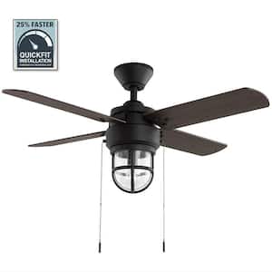 Cedar Lake 44 in. Indoor/Outdoor LED Matte Black Damp Rated Ceiling Fan with Light Kit, Downrod and 4 Reversible Blades