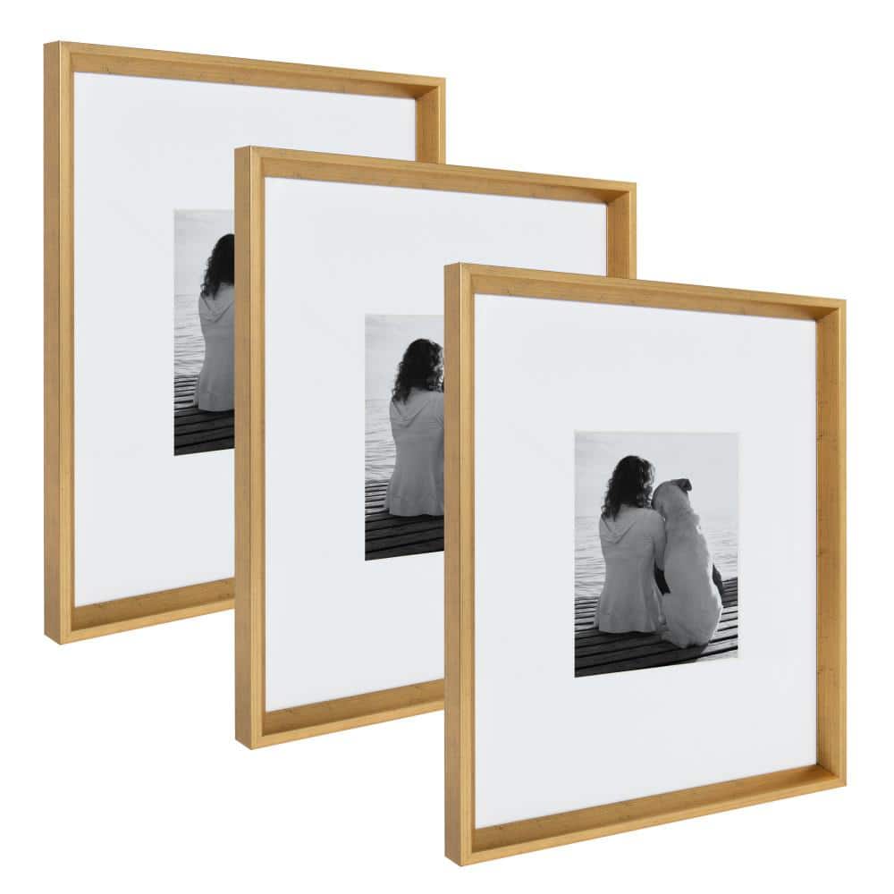 DesignOvation Gallery Wood Photo Frame Set for Customizable Wall Display,  Rustic Brown 16x20 matted to 8x10, Pack of 2 