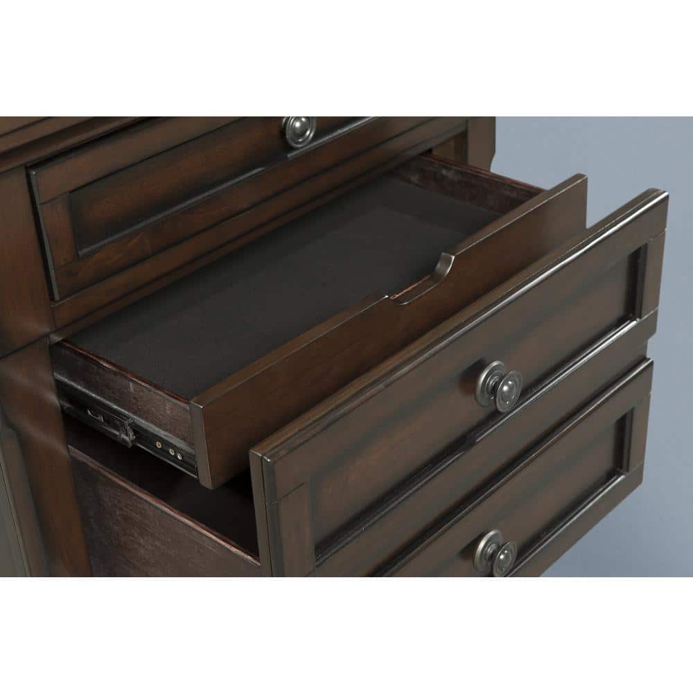 Kingsley 65" Brown Wood Dresser with Mirror and Felt-Lined Drawer
