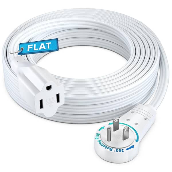 MAXIMM 20 ft. 16/3 Light Duty Indoor Extension Cord with 360° Rotating Flat Plug Flat Wire, 13Amps, White