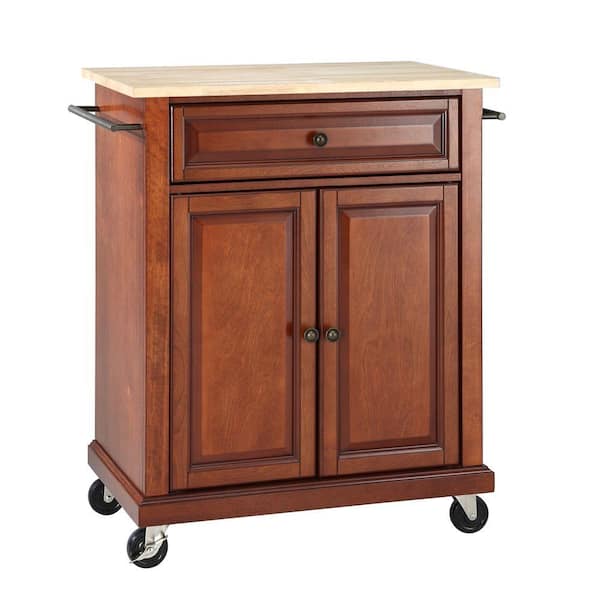 CROSLEY FURNITURE Rolling Cherry Kitchen Cart with Natural Top